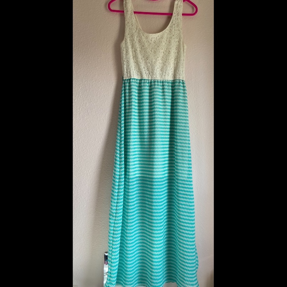 White and mint color maxi dress